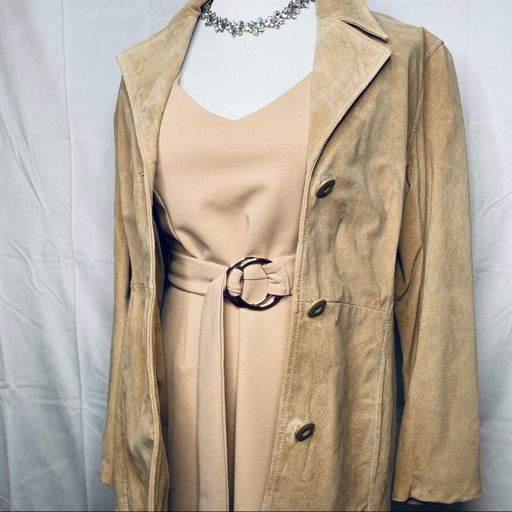 Y2K Wilsons Suede Leather Camel Tan Small Leather Coat EUC